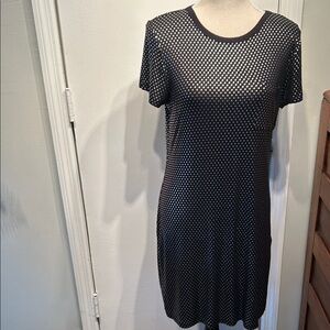 Michael Kors Black and Metallic Gray Polka Dot Dress